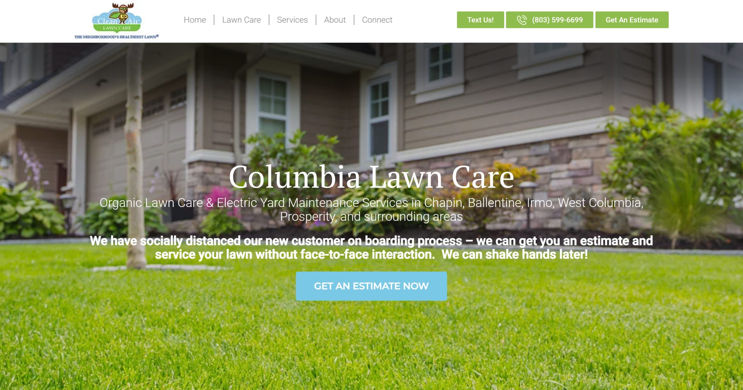 Clean Air Lawn Care Columbia Homepage Website Screenshot