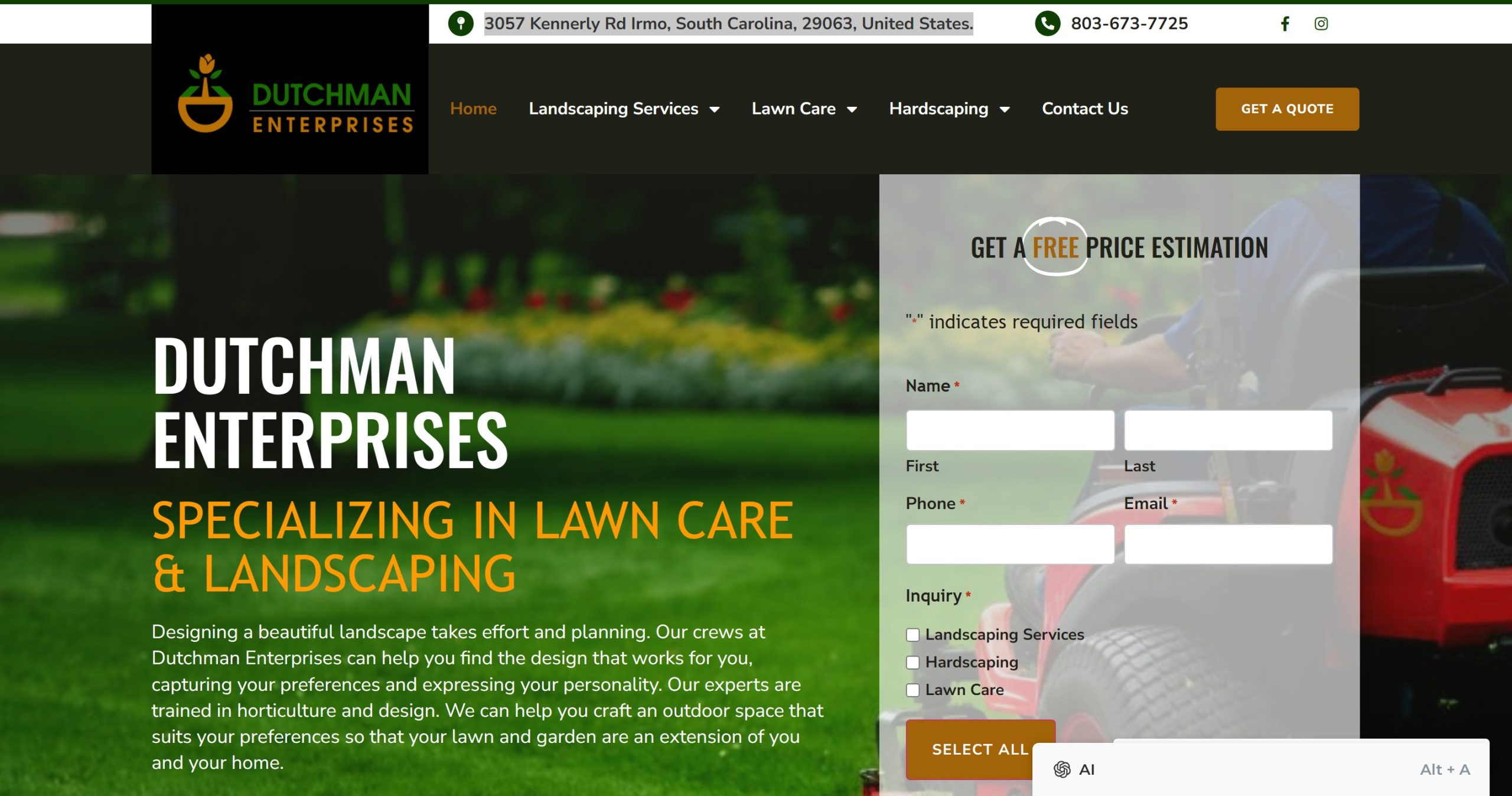 Dutchman Enterprises Homepage Website Screenshot