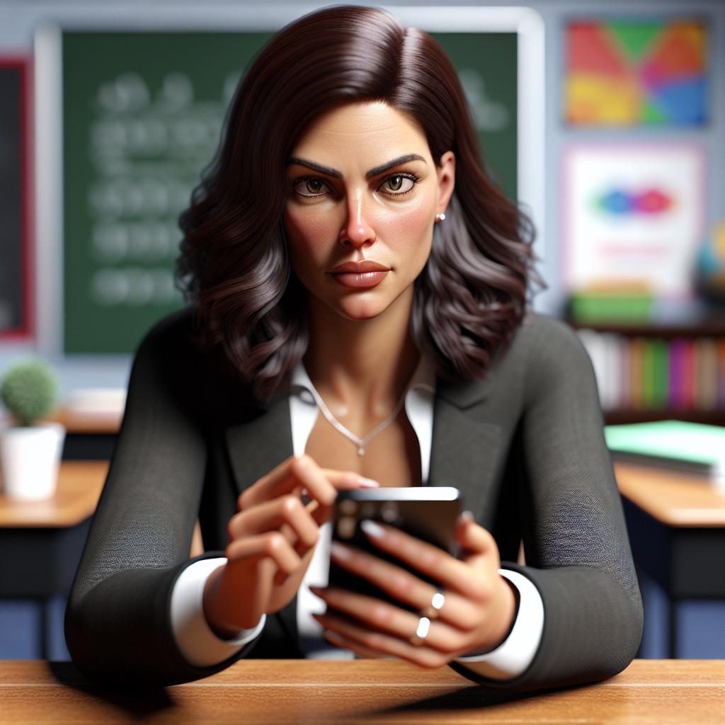 Teacher texting on phone