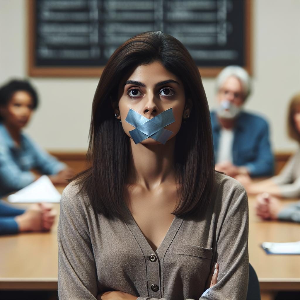 Gagged woman at school board meeting