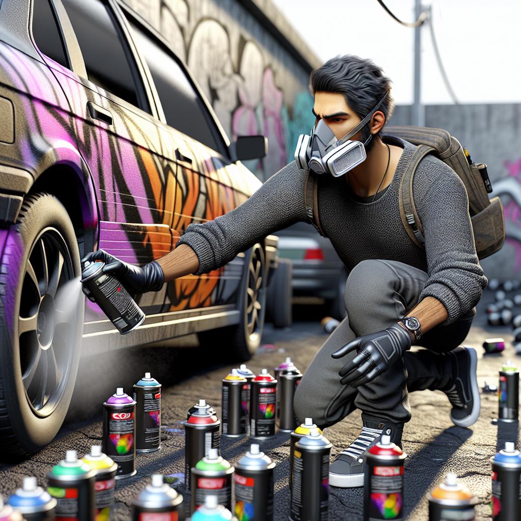 Man Spray-Painting Parked Cars