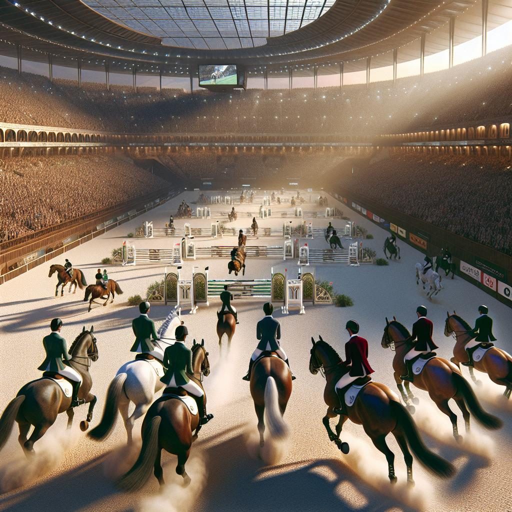 Equestrian competition at stadium.