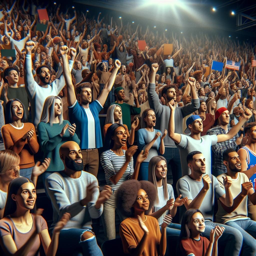 "Cheering fans at basketball"