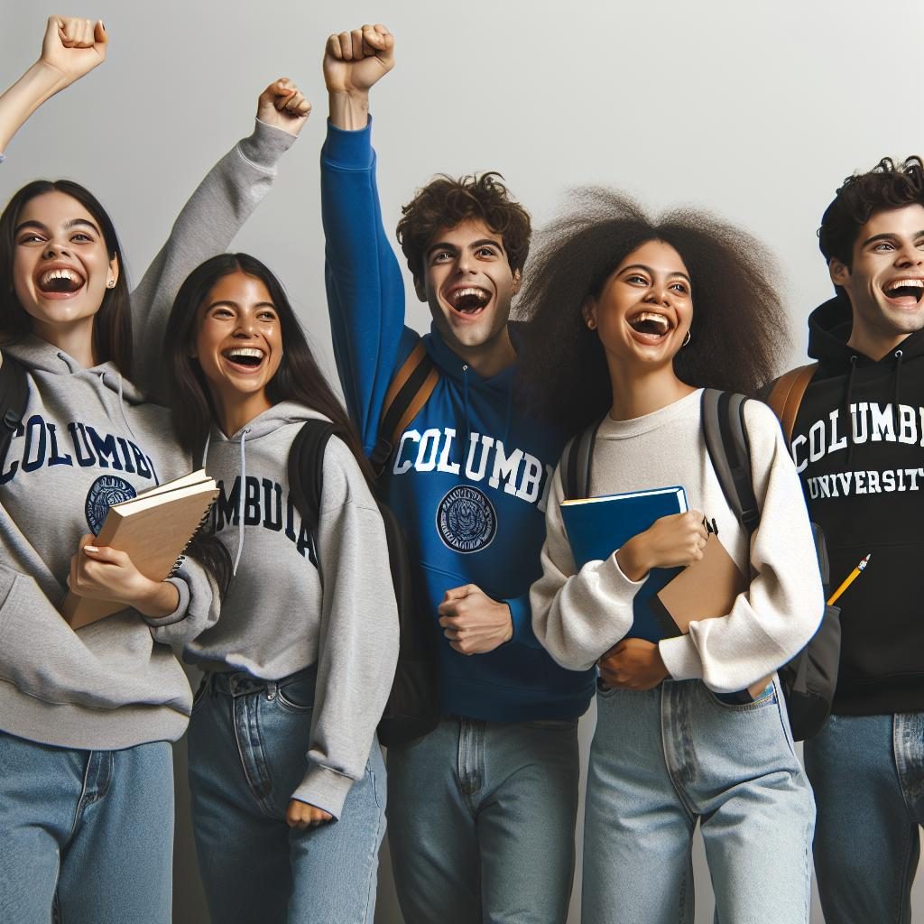 Columbia students celebrating joyfully.