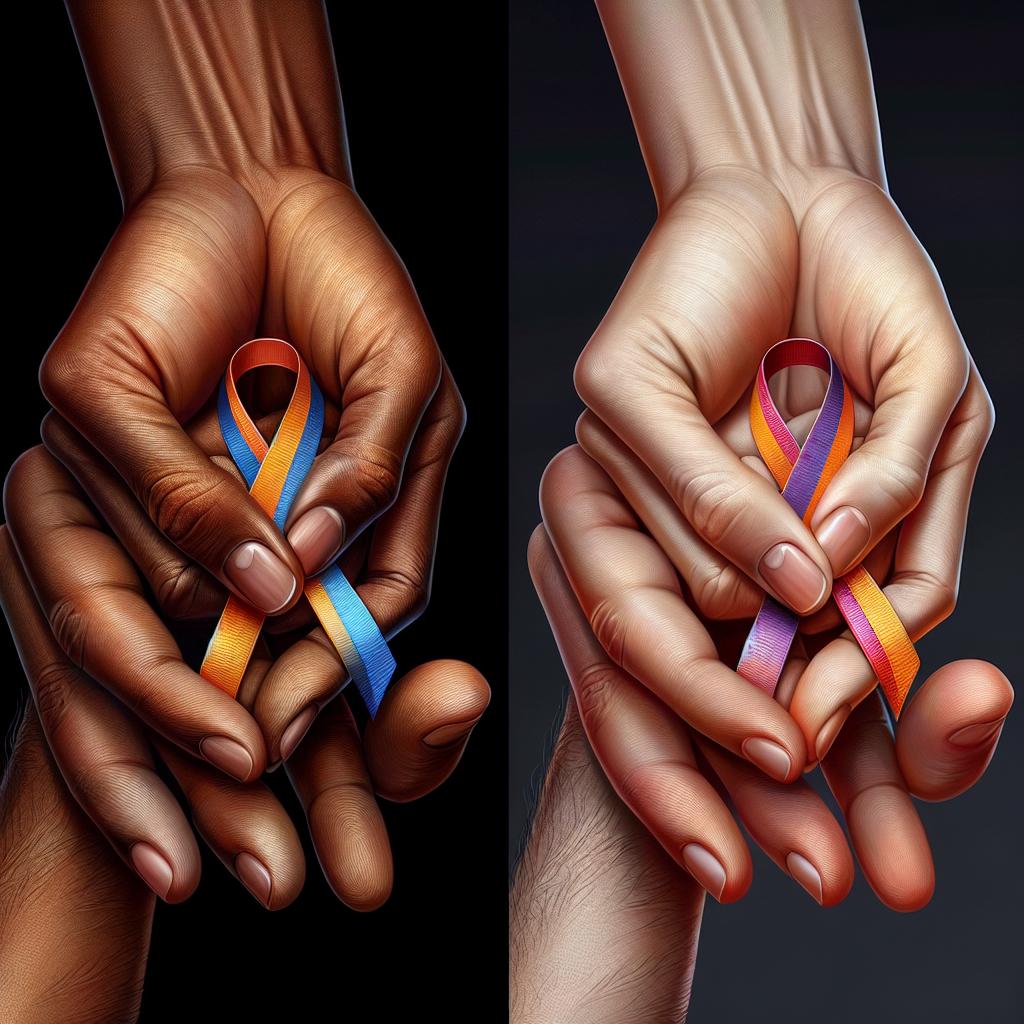 Hands holding awareness ribbons.