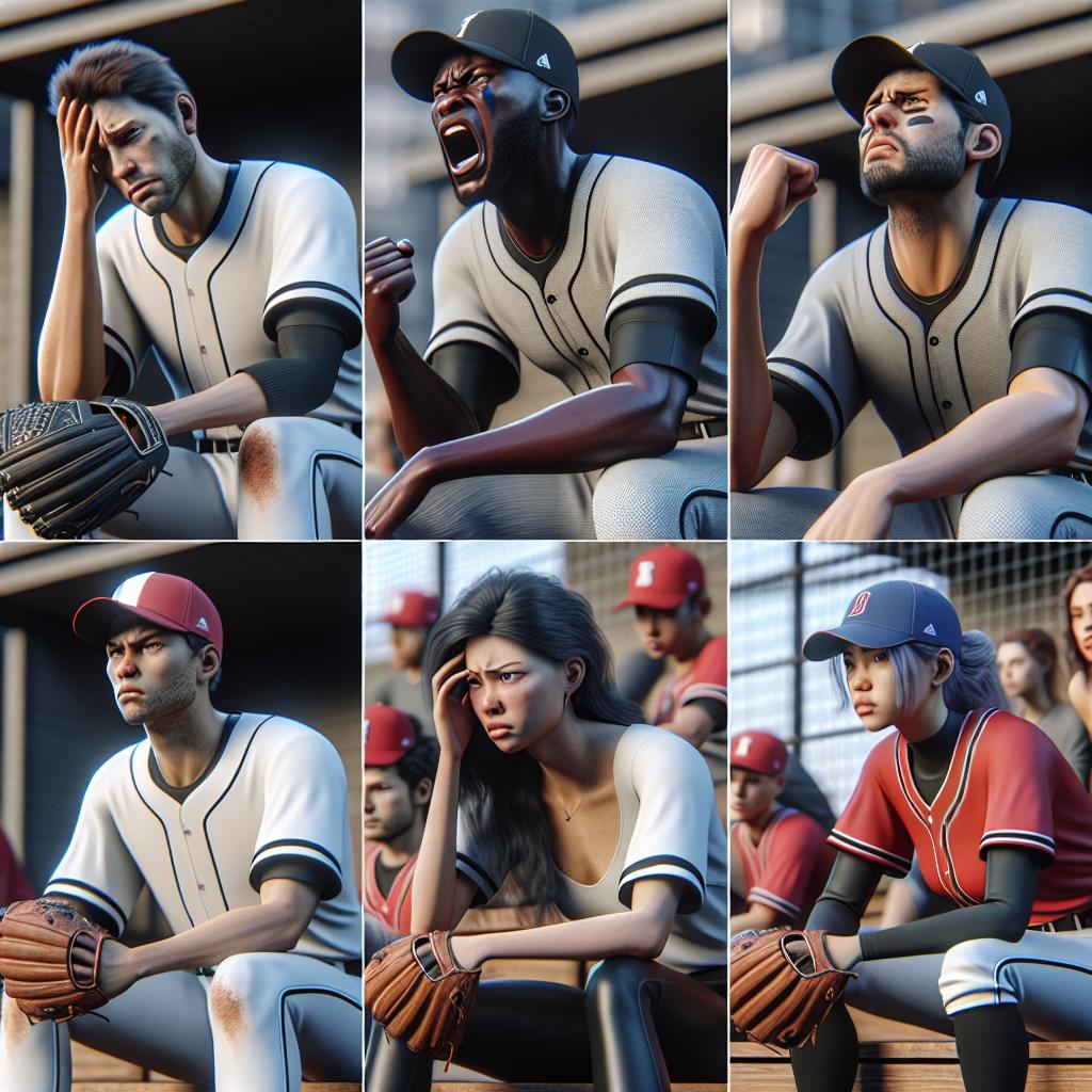 Baseball players reacting upset