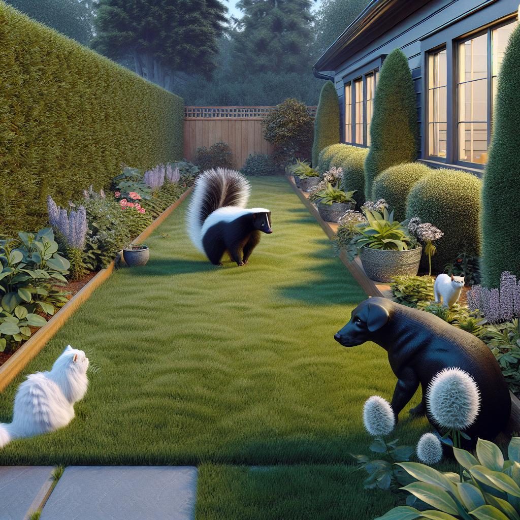 Skunk encounter backyard pets.
