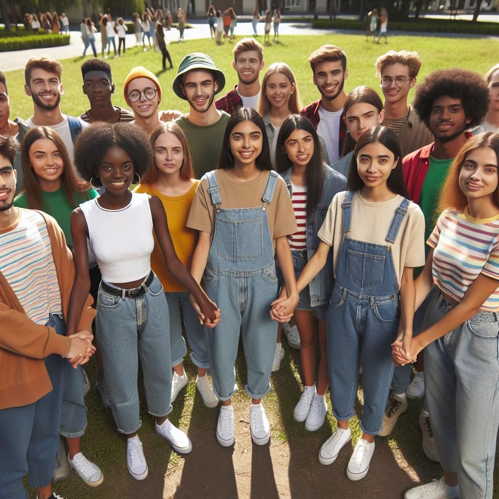 Students holding together hands.