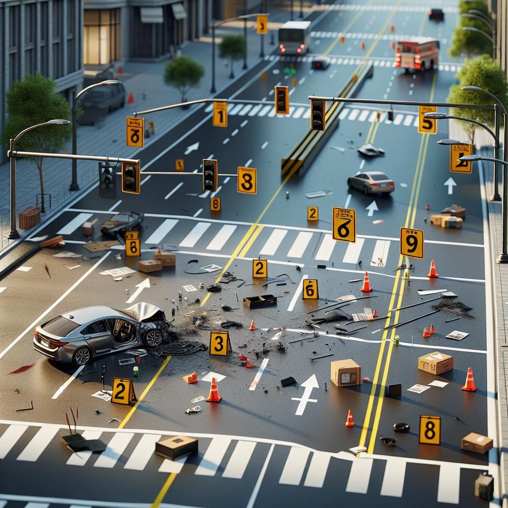 Traffic accident reconstruction scene.