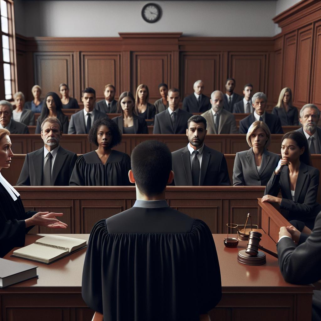 Courtroom sentencing illustration concept.