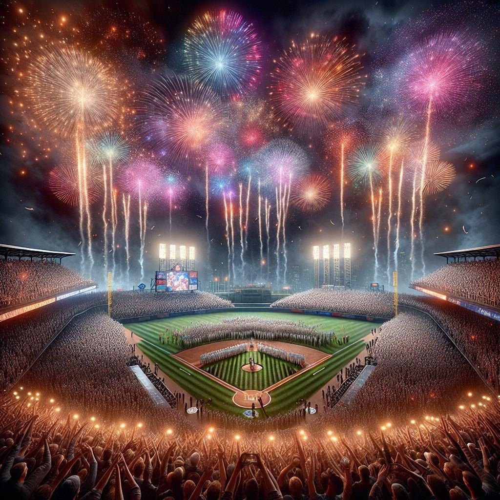 Baseball game celebration fireworks