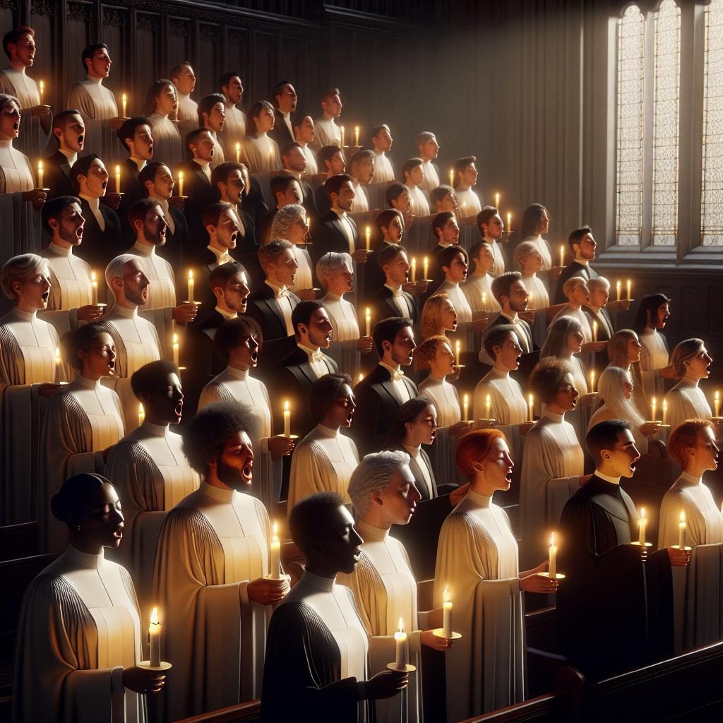 Choir performing with candles.