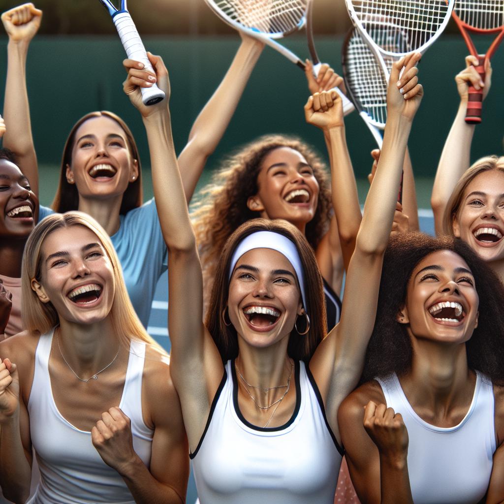 Women's tennis team celebration.