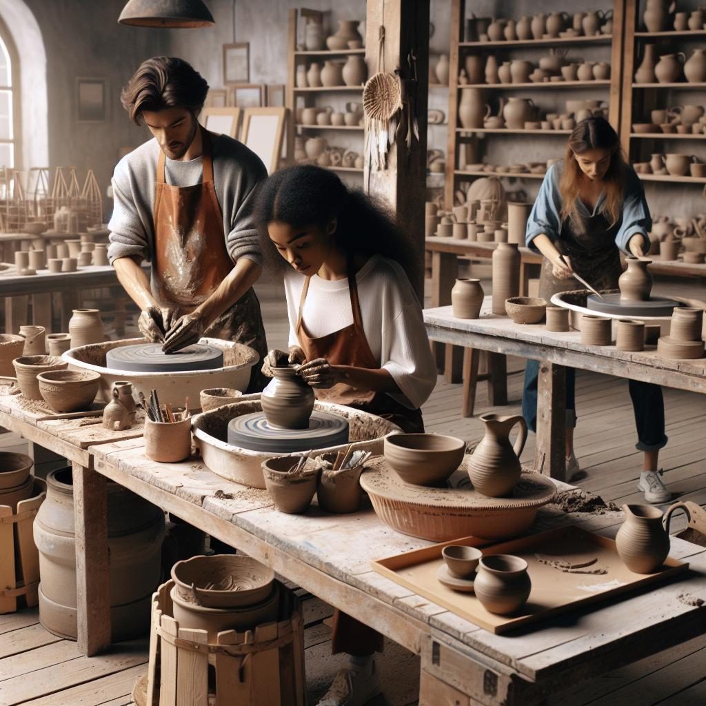 Pottery workshop with participants.