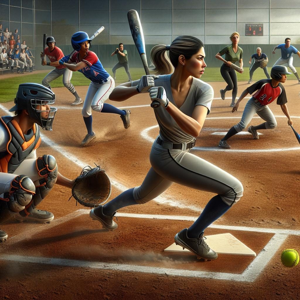 Softball players in action.