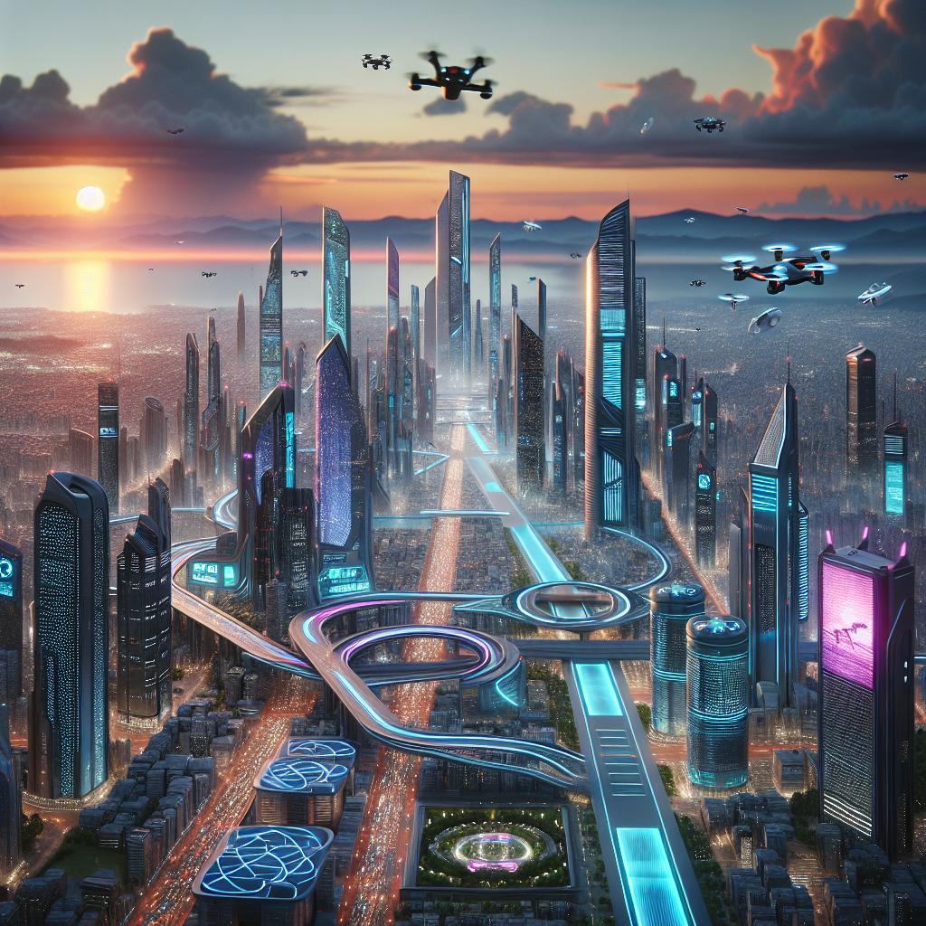 Futuristic city skyline panorama.