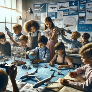 Children studying aviation.