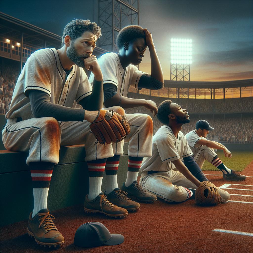 Baseball players in defeat.