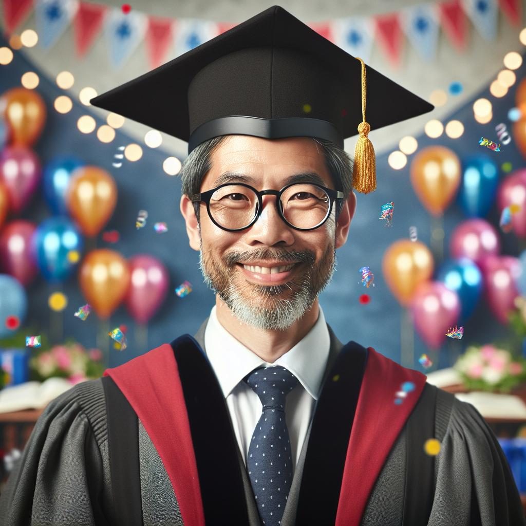 Professor celebration ceremony portrait.