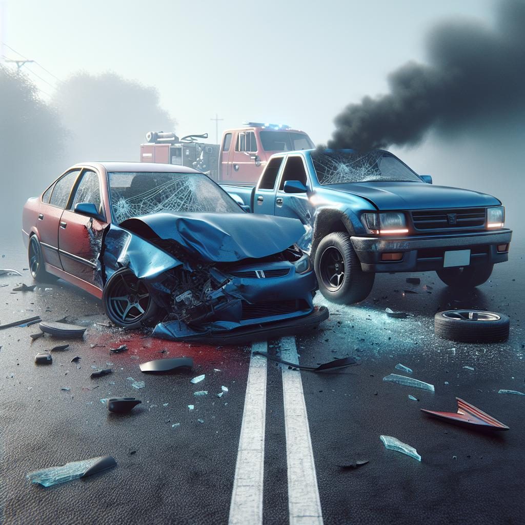 Car crash aftermath scene.