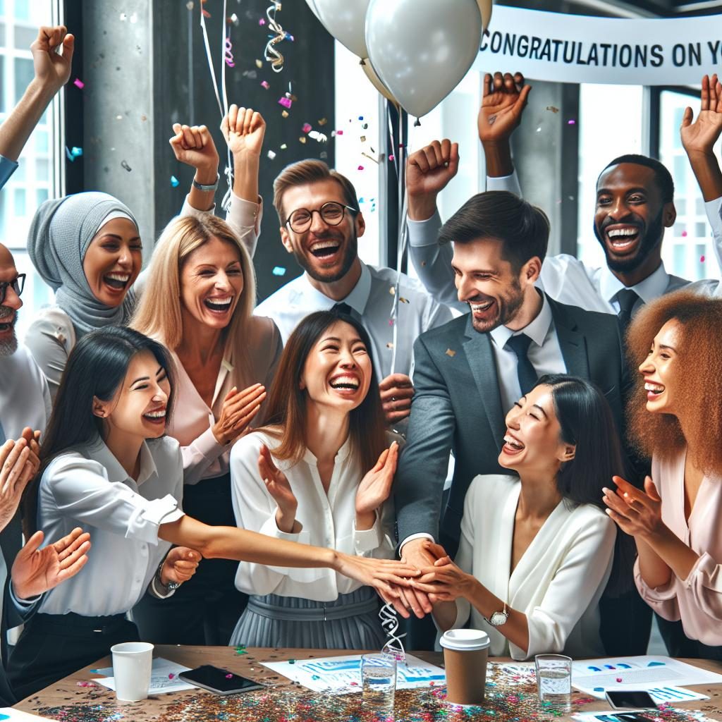 Diverse group celebrating achievement