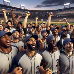 Baseball team celebrating victory.