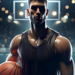 Basketball superstar character portrait.