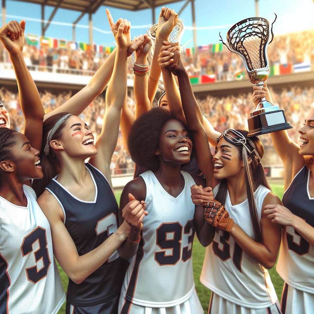 Women's lacrosse team celebration.