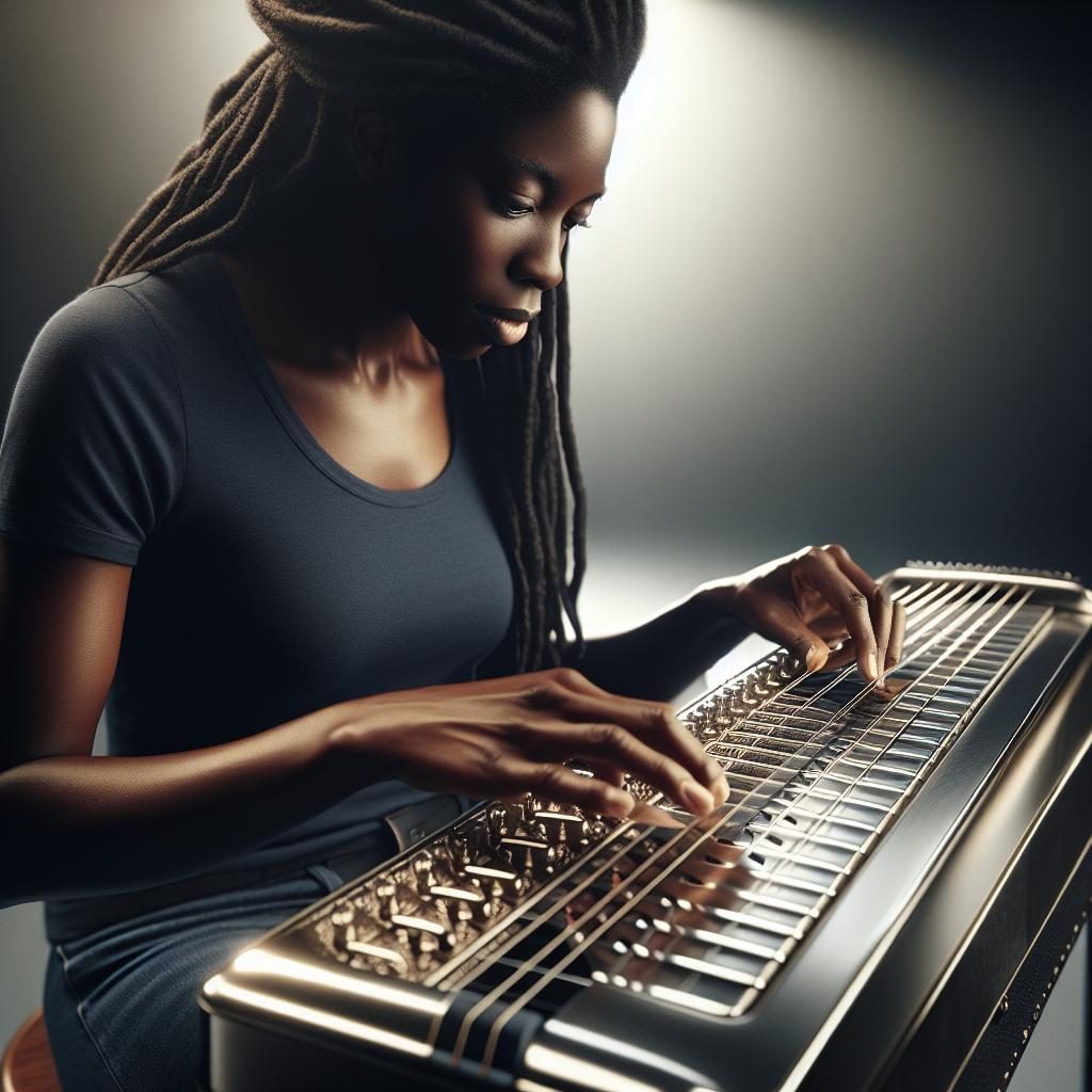 Steel guitar player performing.