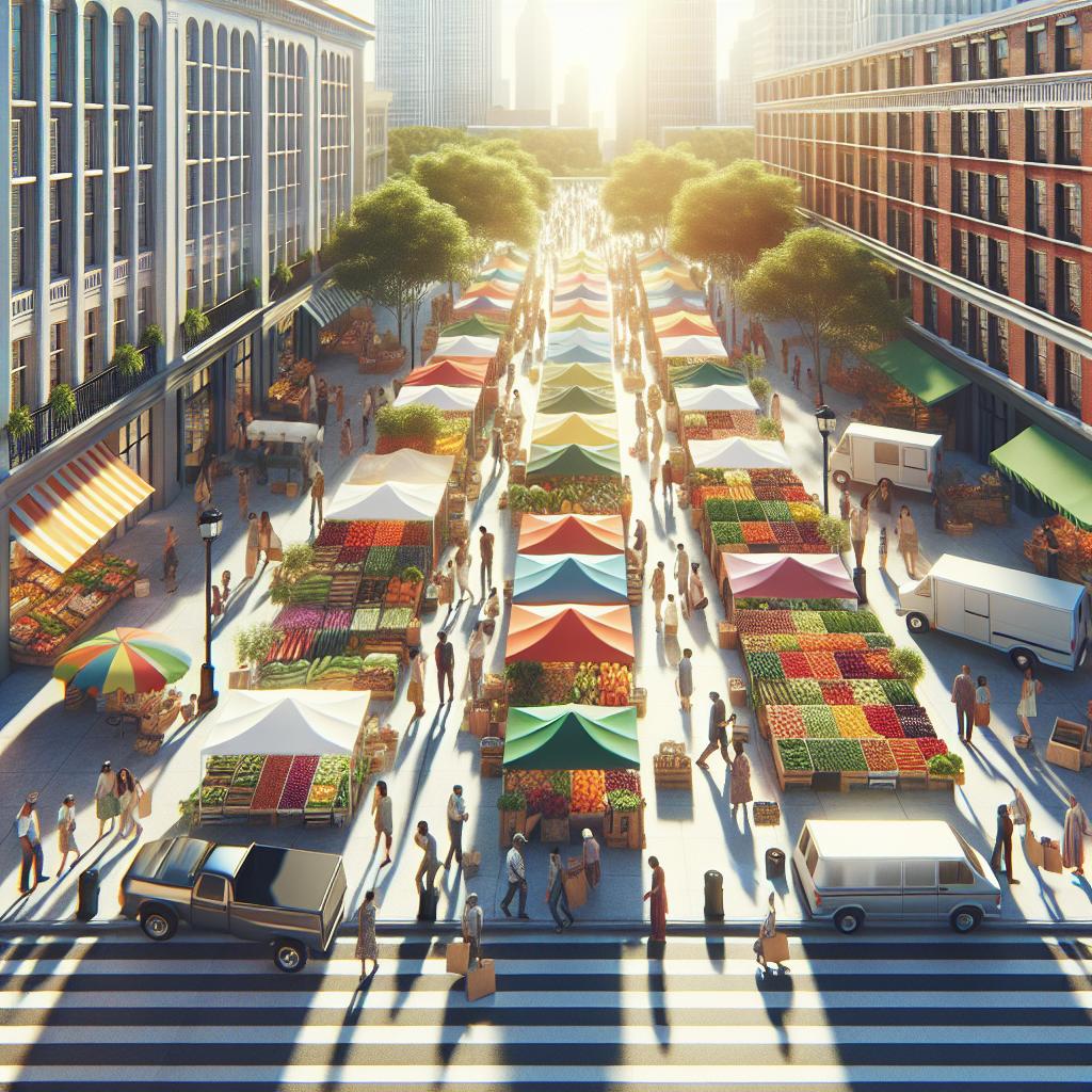 Farmers market scene aerial.