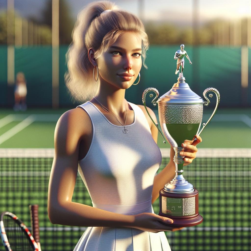 Tennis player with trophy