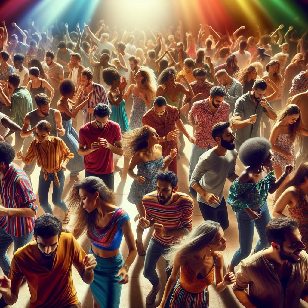 Colorful crowd dancing music