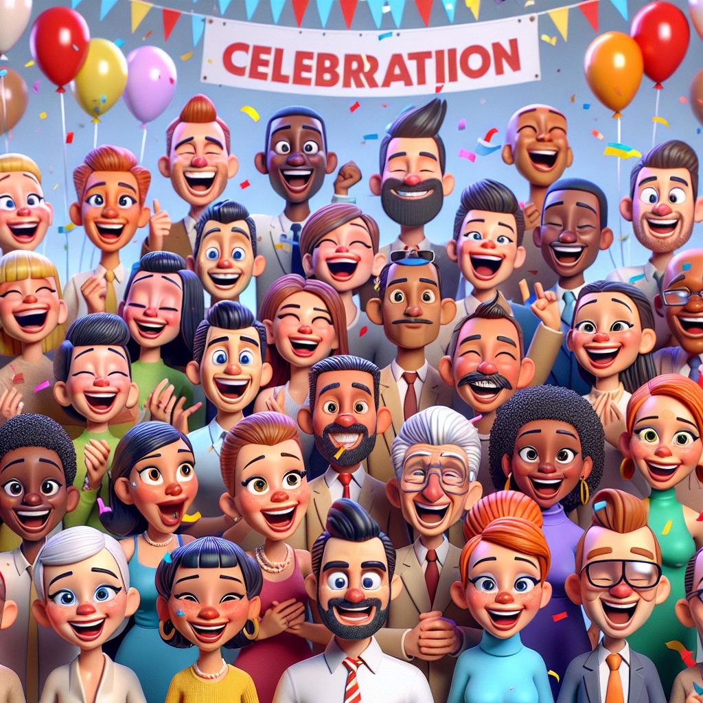 Retro cartoon characters celebrating.
