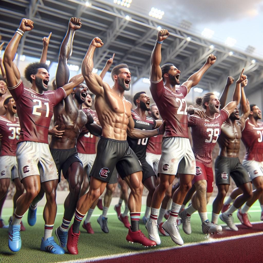 Gamecock players celebrating victory.