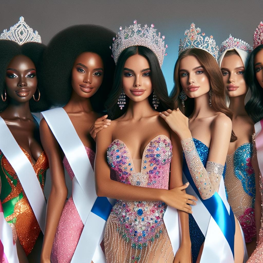 Beauty pageant participants posing.