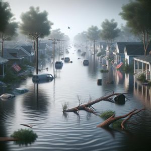 Flooded neighborhoods after hurricane.