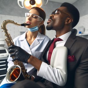 Saxophonist performing for dentist.