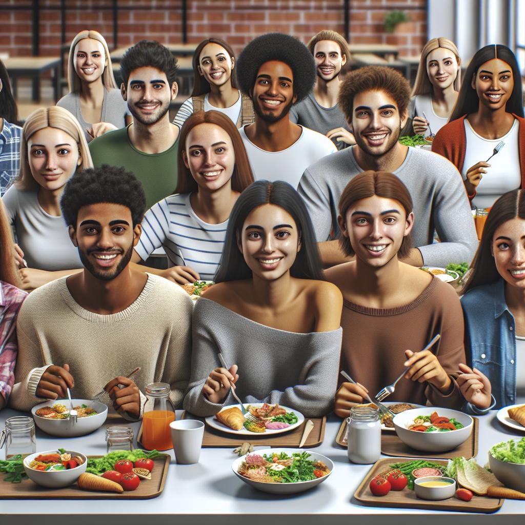 happy diverse students dining