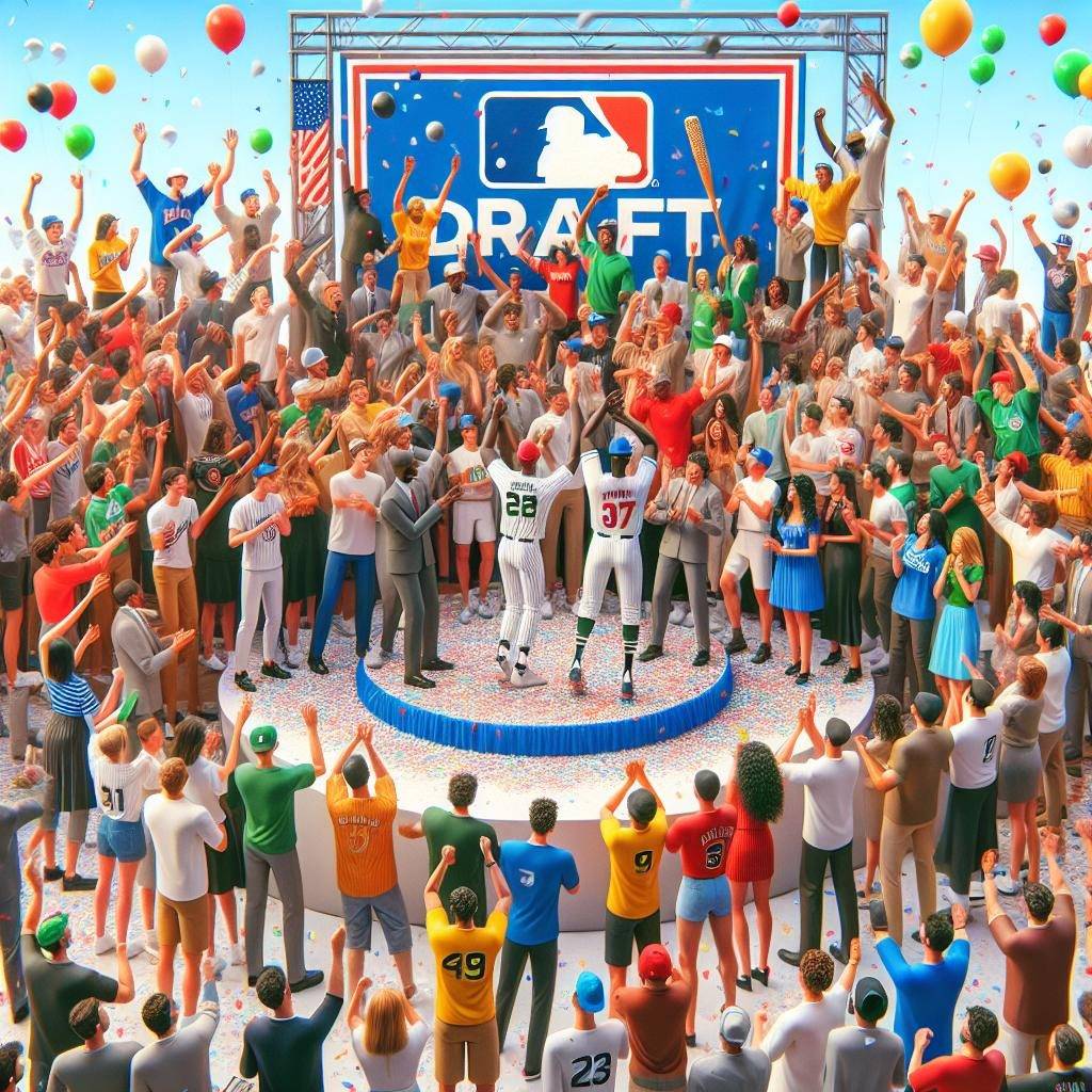 Baseball draft celebration scene.
