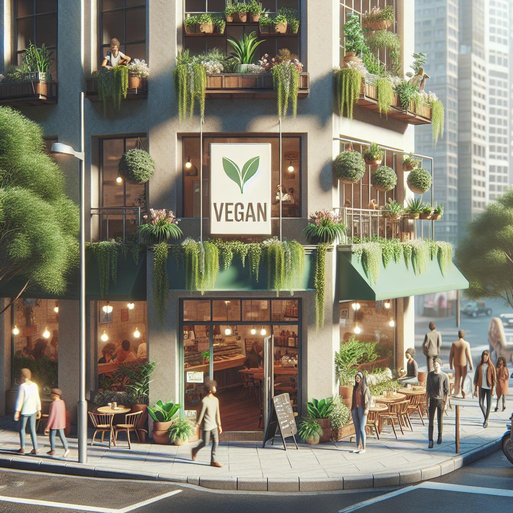 "Urban vegan cafe exterior"