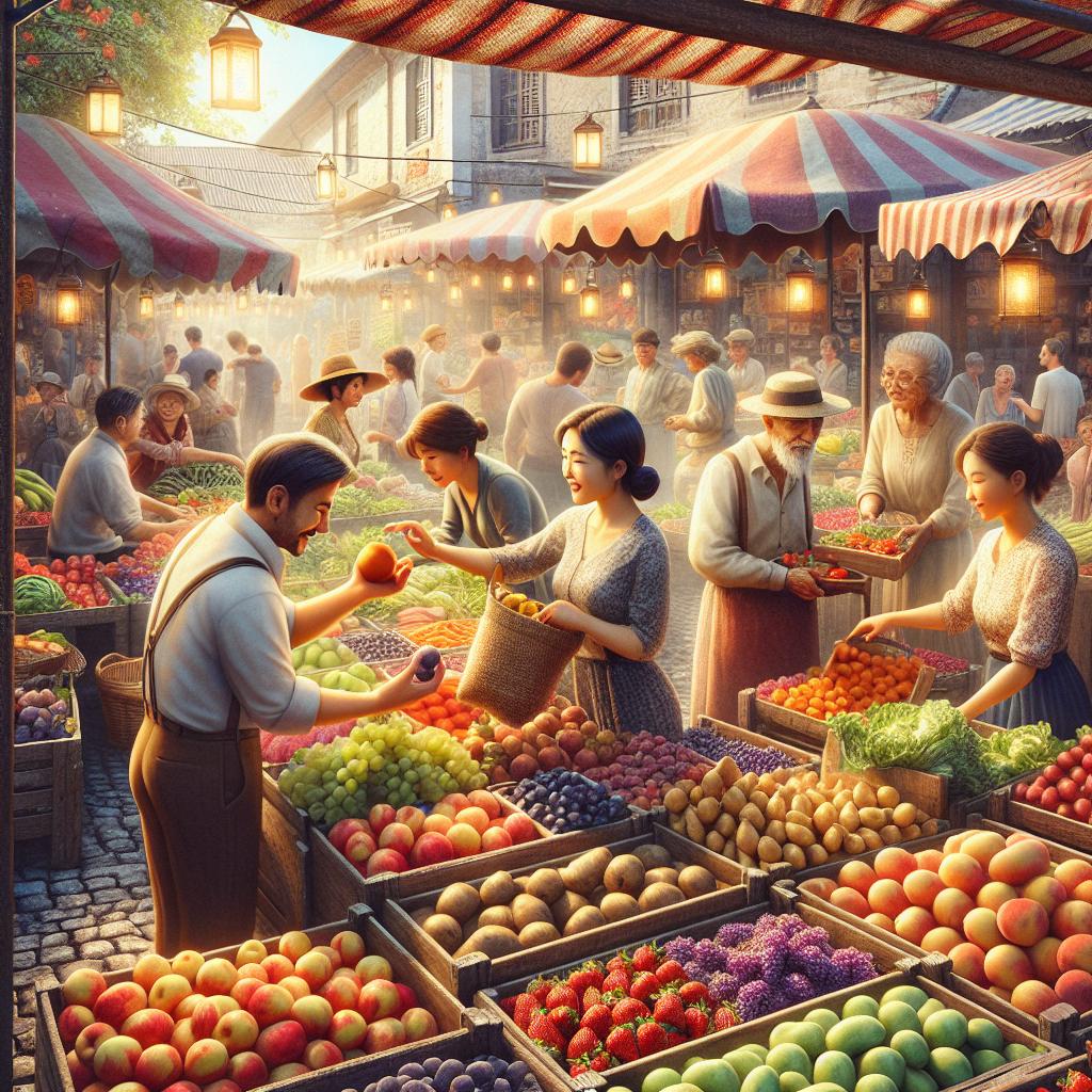 Local produce market scene.