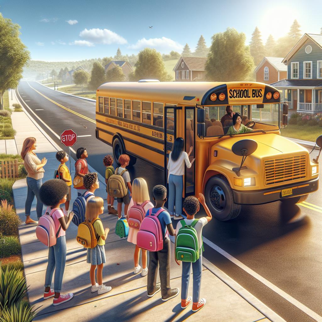 School bus loading scene.