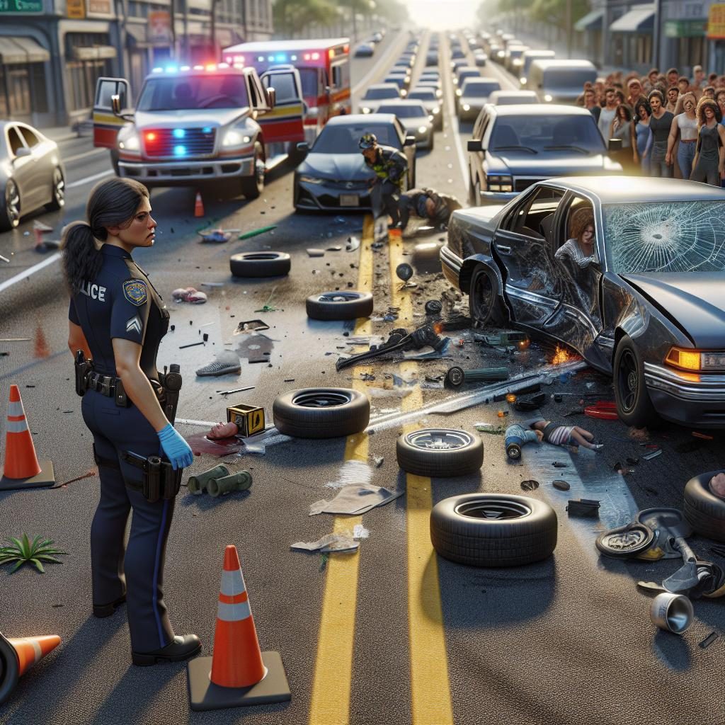 Traffic accident aftermath scene.