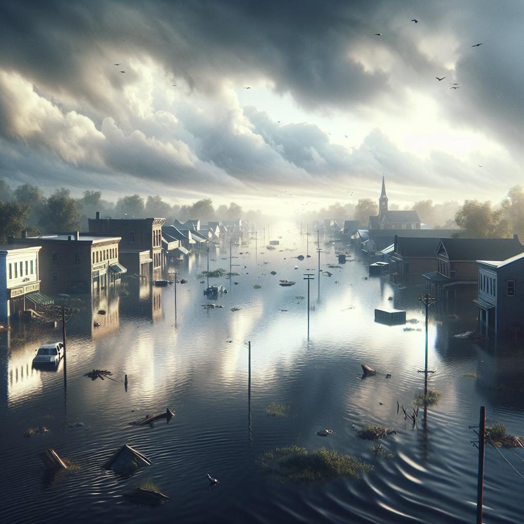 Flooded town after storm.