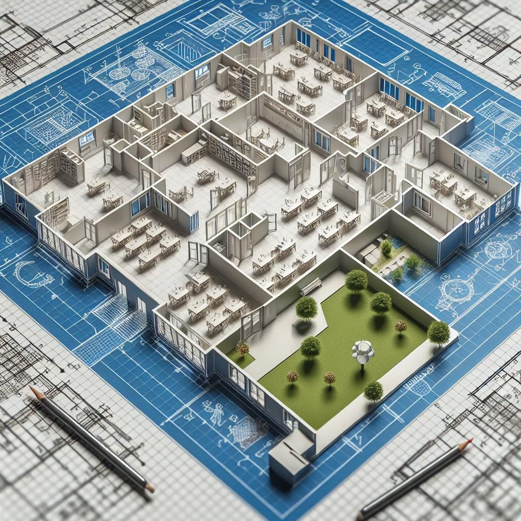 School renovation blueprint concept.