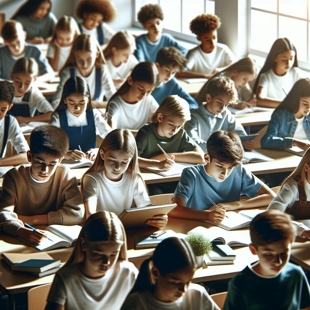 school children studying together