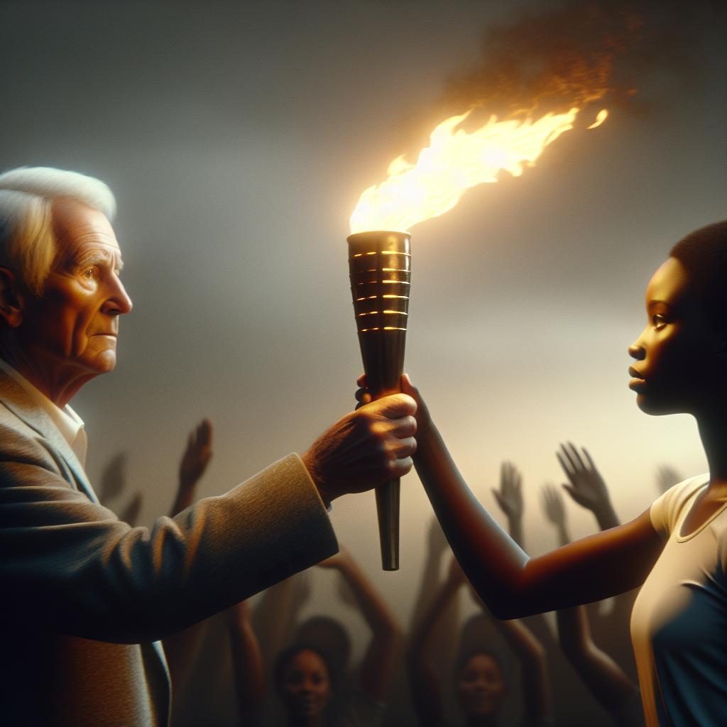 Symbolic torch passing moment.