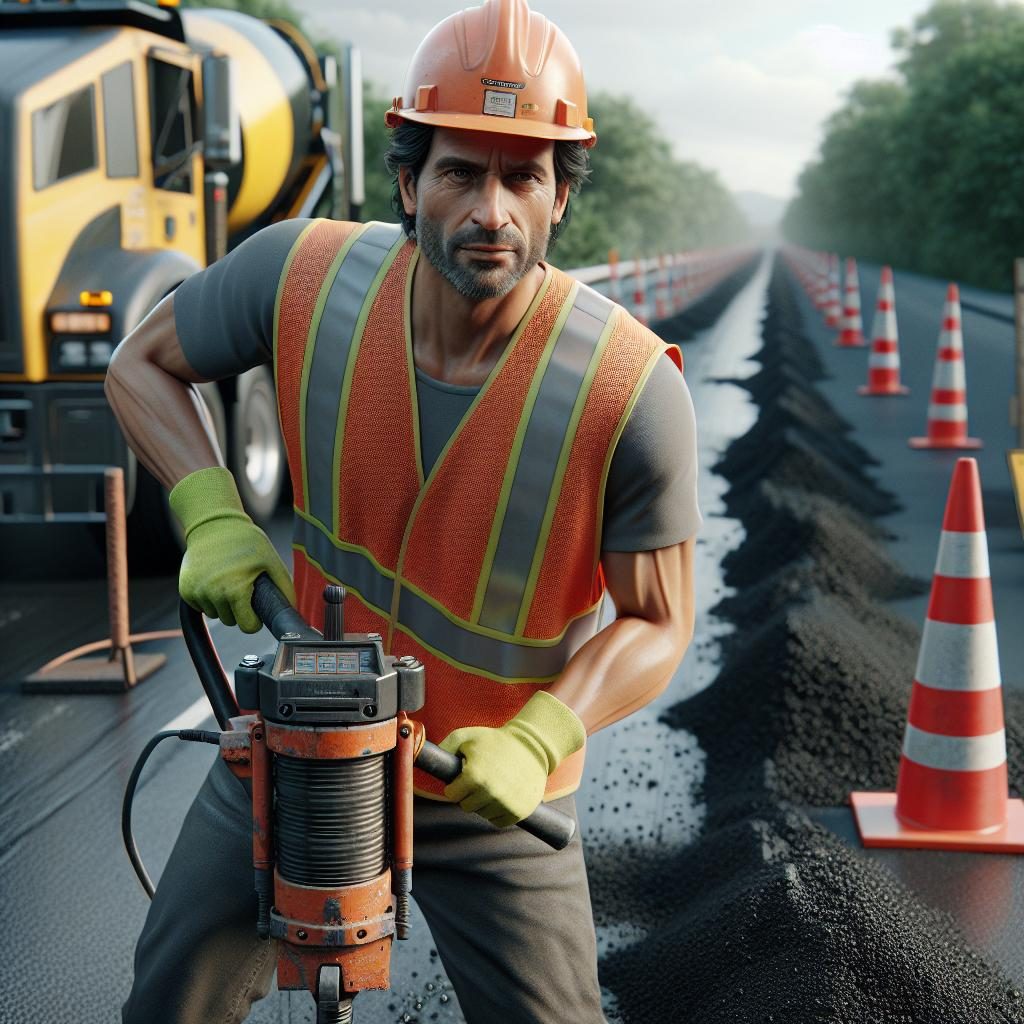 Road construction worker at work