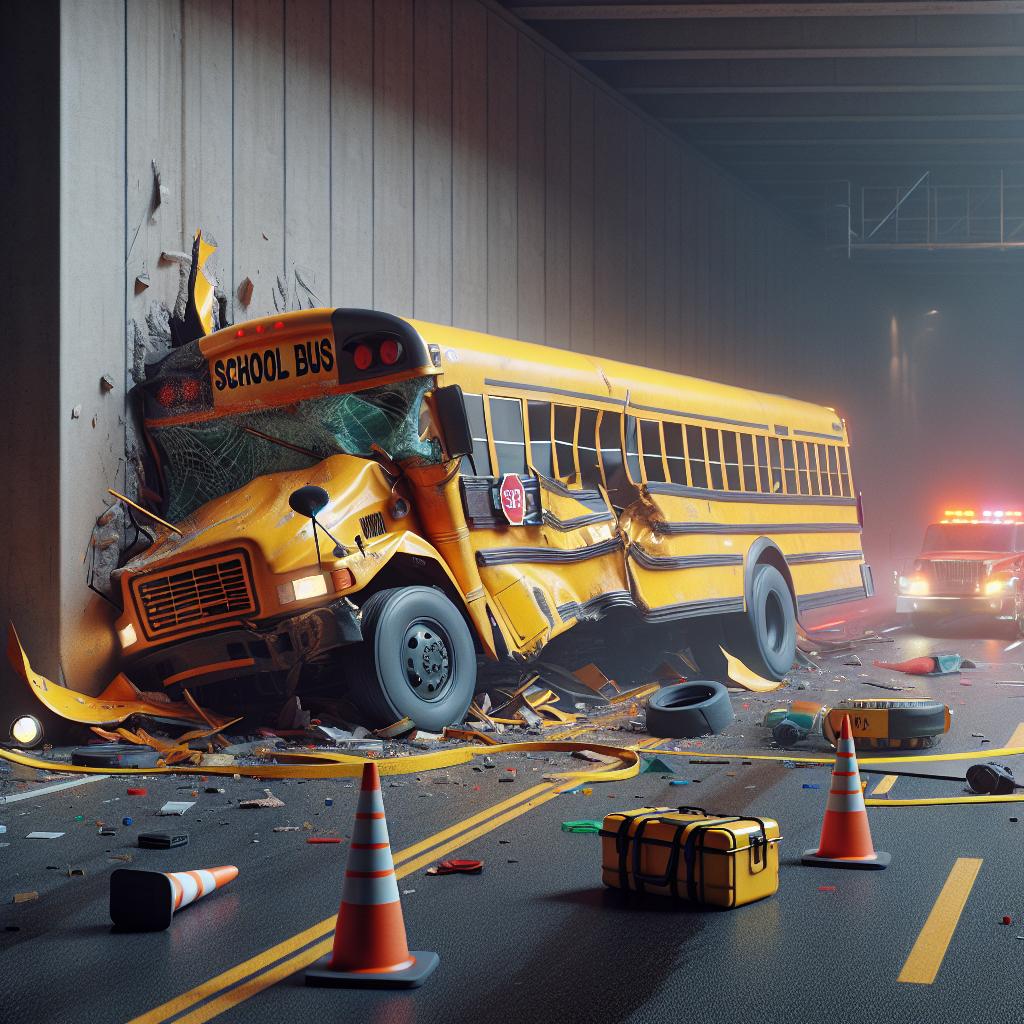 School bus accident aftermath.