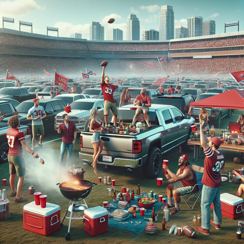 Football tailgate party scene.